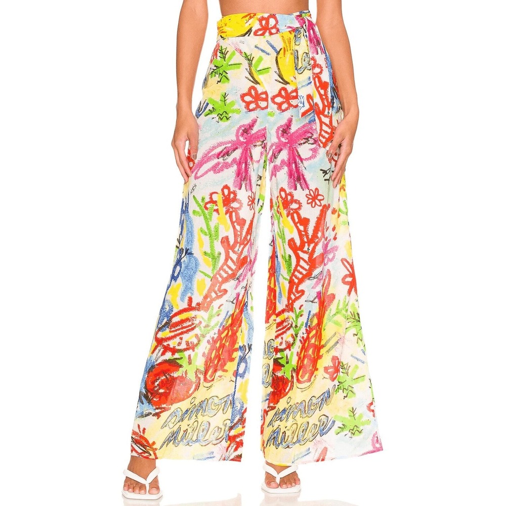 Simon Miller Veda 100% Linen Wide Leg Pants Women Small Multi Art NWOT $295